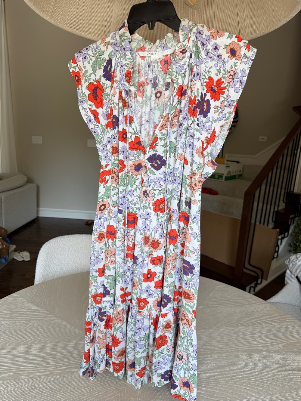 Veronica Beard White Midi Dress with Red, Purple & Green Floral Print